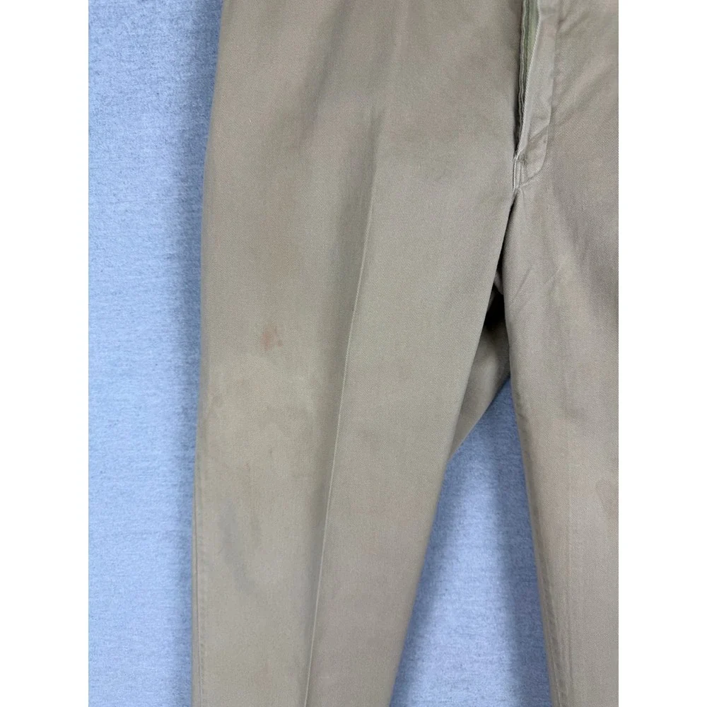 Vintage Khaki Chino Trousers Sanforized Talon Zip Cuffed Workwear Pants‎ 31x26.5